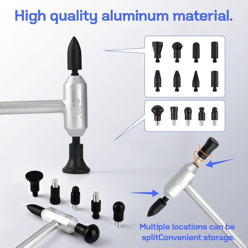 Super PDR Auto Body Hammer Tools Set - Aluminum Dent Hammer, Body Repair Dent Removal Tools, Paintless Dent Repair Hammer with 15Pcs Head the Head for Auto Body DIY Dent Fix - Image 3